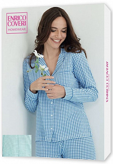 Пижама женская ENRICO COVERI EP5171 HOMEWEAR с брюками хлопок в клетку
